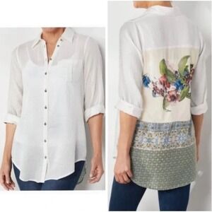 SOFT SURROUNDINGS XL Long Weekend Patchwork Floral Tunic Top White Art to Wear